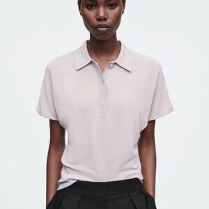 COS Pale Blush Lilac Short Sleeve Knitted Polo Shirt